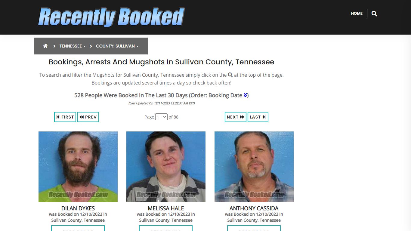 Bookings, Arrests and Mugshots in Sullivan County, Tennessee